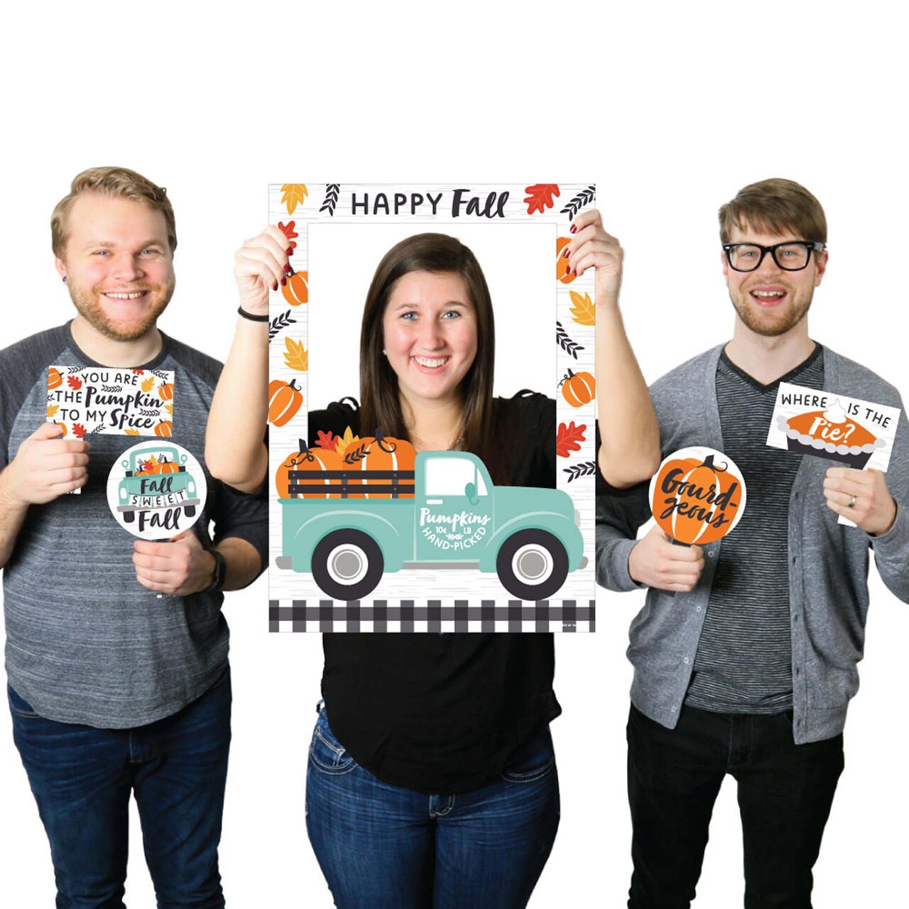 Big Dot of Happiness Happy Fall Truck - Harvest Pumpkin Party Selfie Photo Booth Picture Frame and Props - Printed on Sturdy Material
